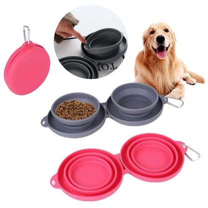 Easy-Fold Double Pet Bowls for Food & Water